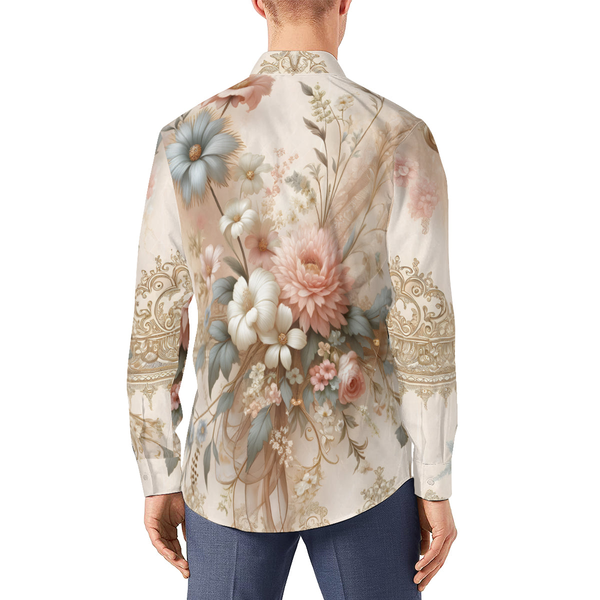 Floral Elegance Men's Classic Long-Sleeved Shirt | Polyester