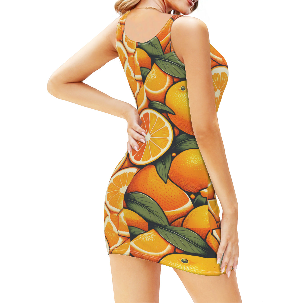 Orange Sleeveless Slim-Fit Euro-Size Tank Slip Dress | Polyester