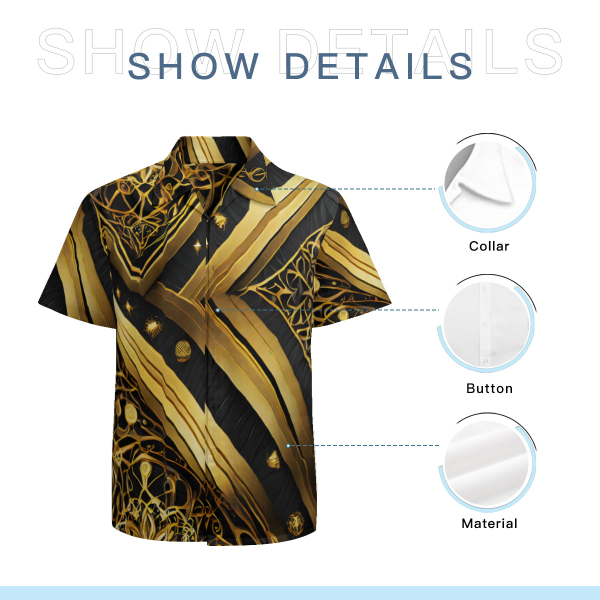 Elegant Black And Gold Short Sleeves Men's Shirt