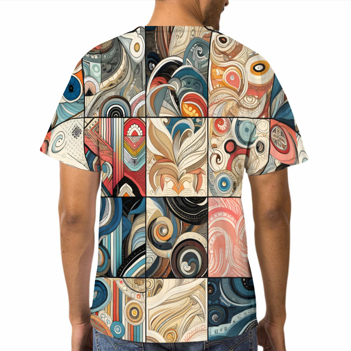 Abstract Floral Men's Short-Sleeved Mesh Cloth T-Shirt｜Polyester