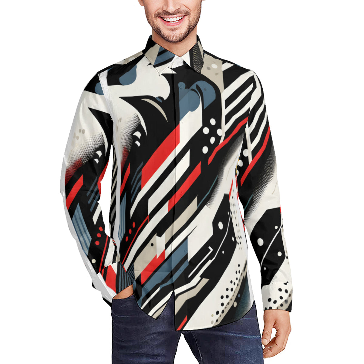 Abstract Square Men's Classic Long-Sleeved Shirt | Polyester