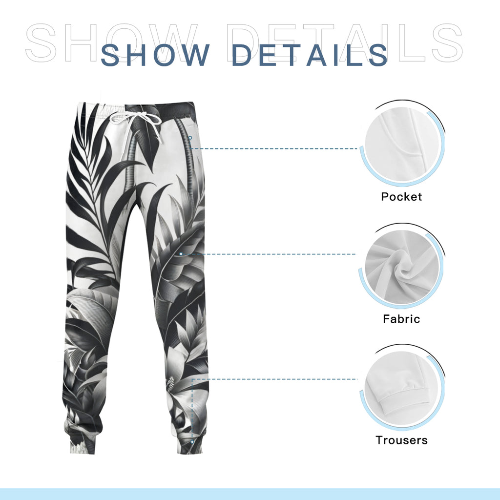 Floral Black And White Men's Adult Hoodie Set (Double-Layer Hood) | Health Fabric