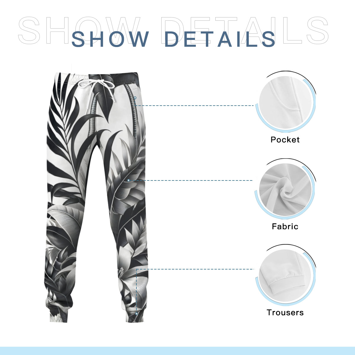 Floral Black And White Men's Adult Hoodie Set (Double-Layer Hood) | Health Fabric