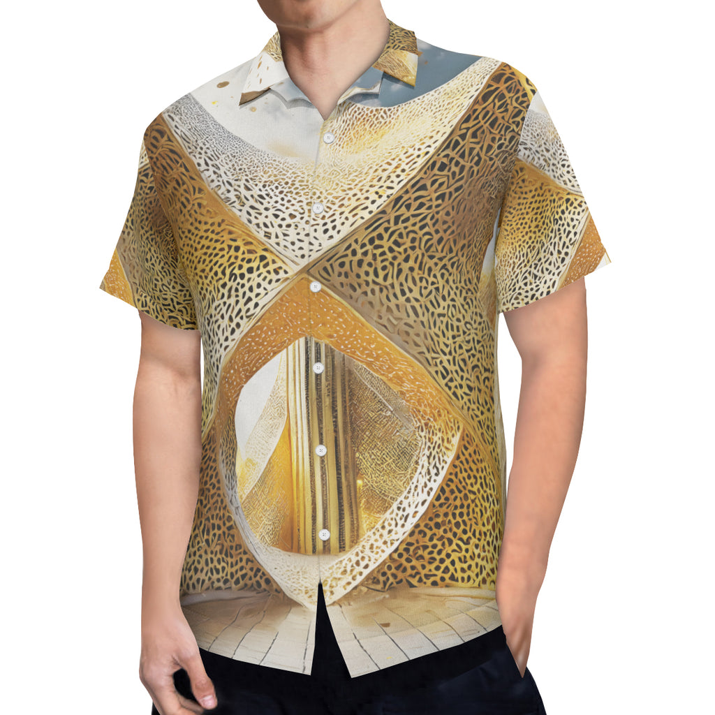 Golden Architectural Pattern Short Sleeves Men's Shirt