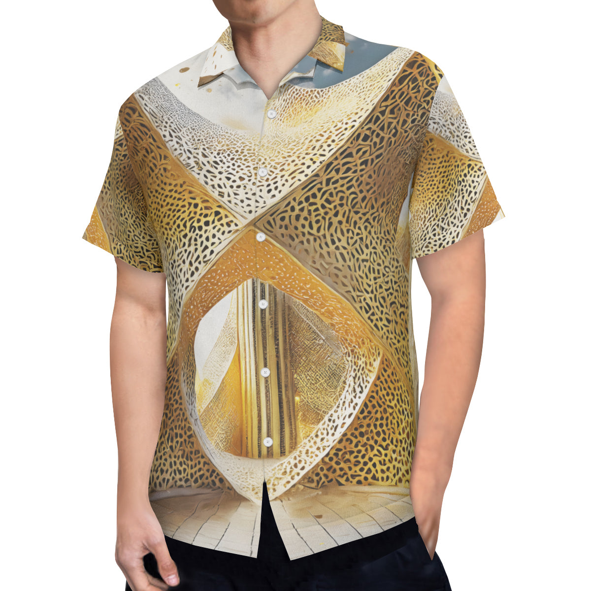 Golden Architectural Pattern Short Sleeves Men's Shirt