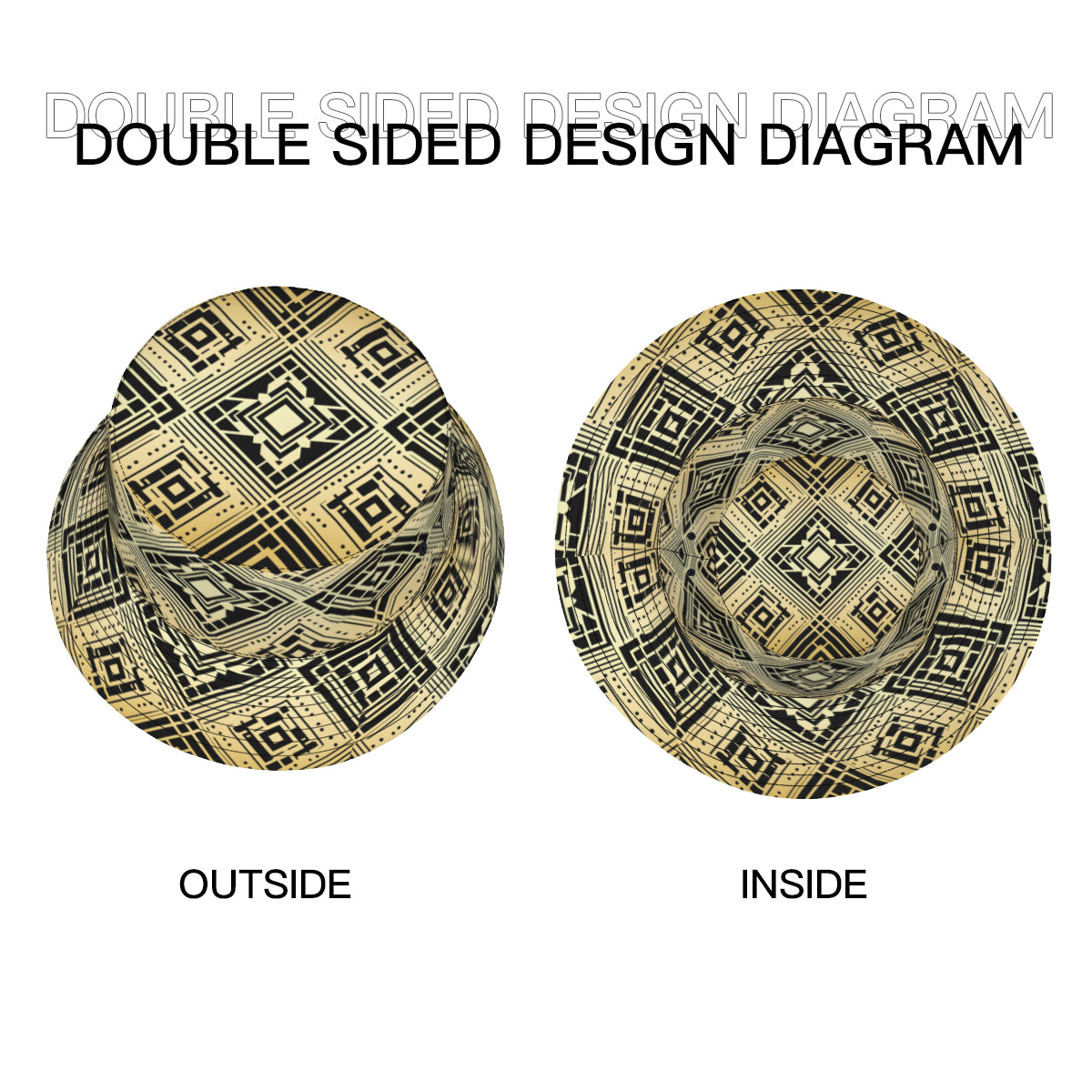Golden Geometric Shapes Double-Sided Unisex Polyester Bucket Hat