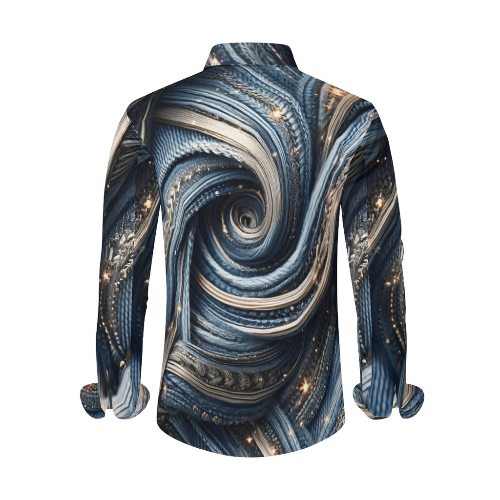 Blue Swirl Men's Classic Long-Sleeved Shirt | Polyester