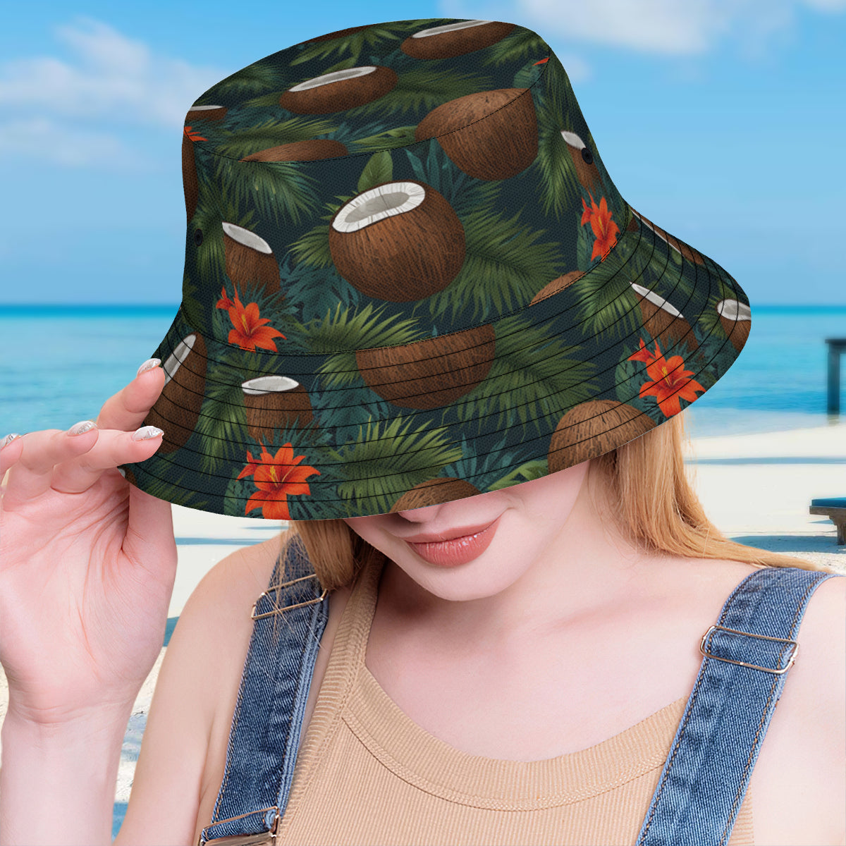 Tropical Coconut Double-Sided Unisex Polyester Bucket Hat