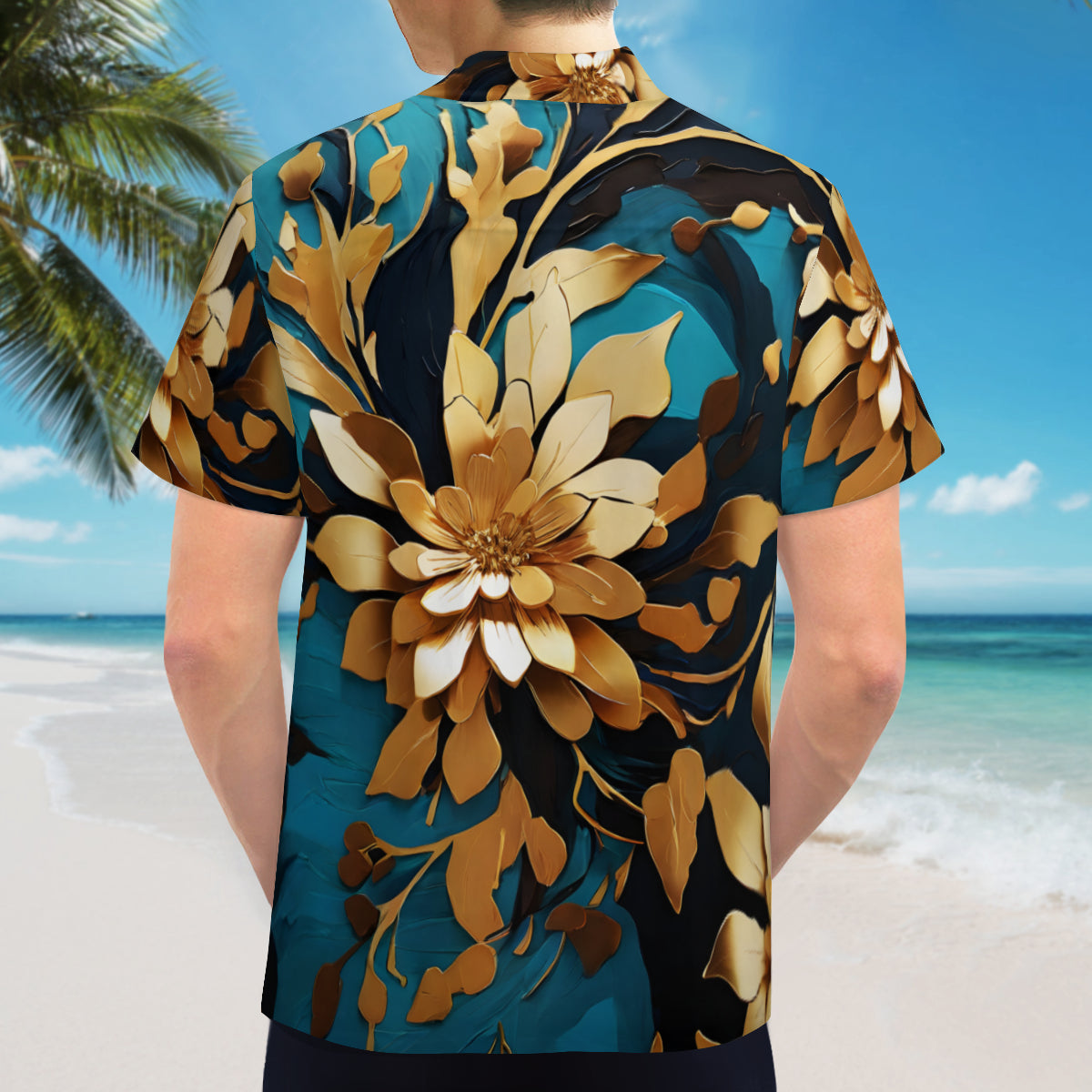Teal Design Short Sleeves Men's Shirt