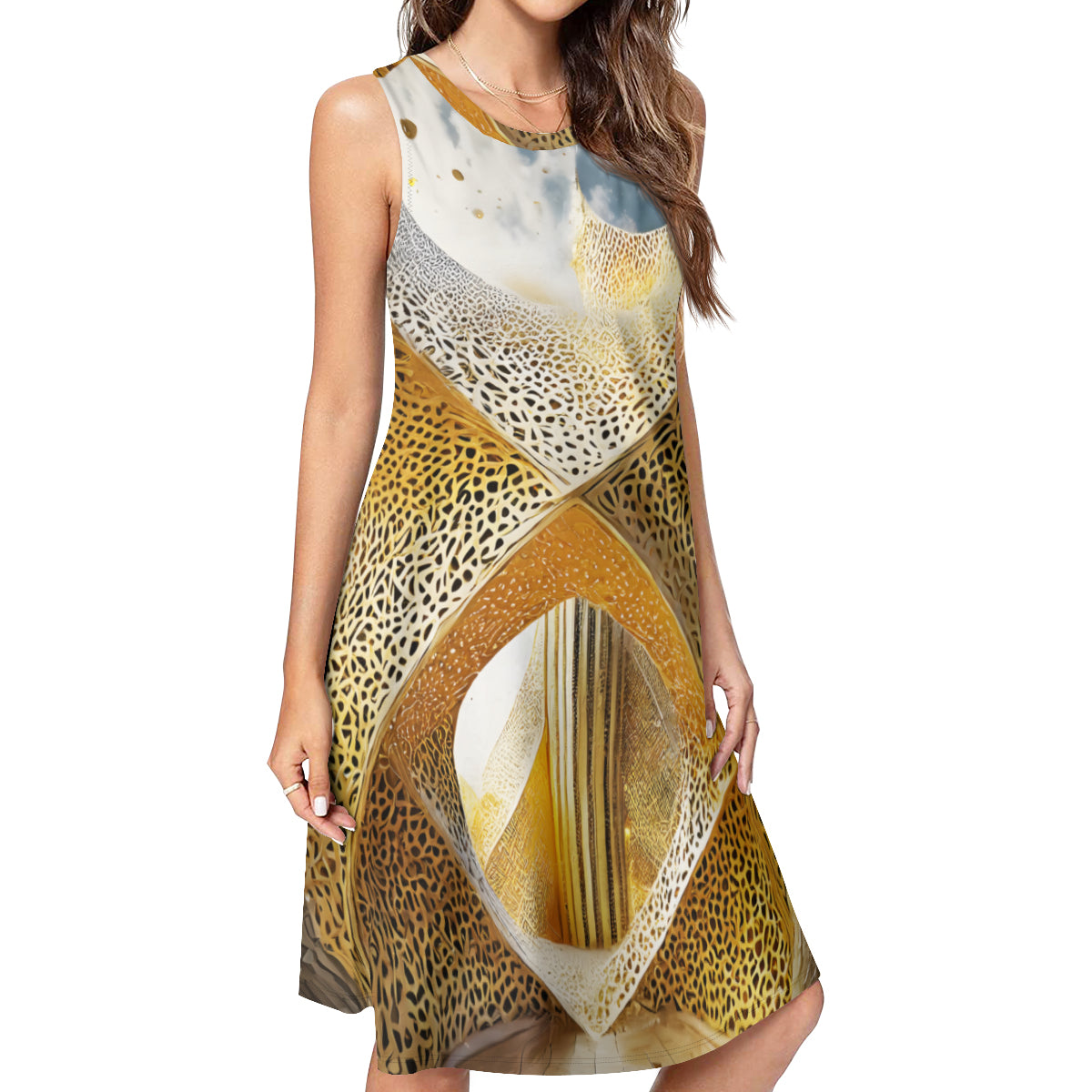 Golden Archtectural Design Women's Casual Dress | Polyester