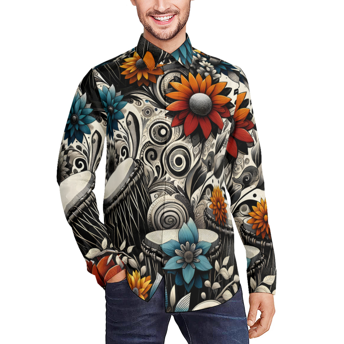Musical Floral Long Sleeves Men's Shirt
