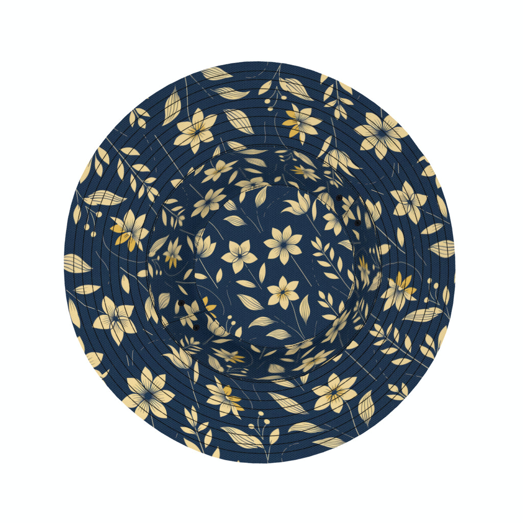 Golden Floral Double-Sided Unisex Polyester Bucket Hat