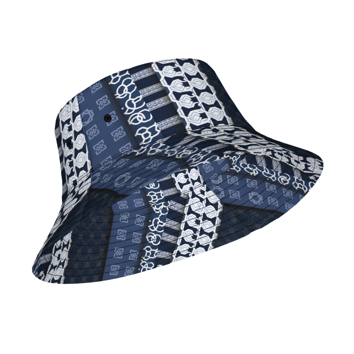 Navy Blue Geometric Shapes Double-Sided Unisex Polyester Bucket Hat
