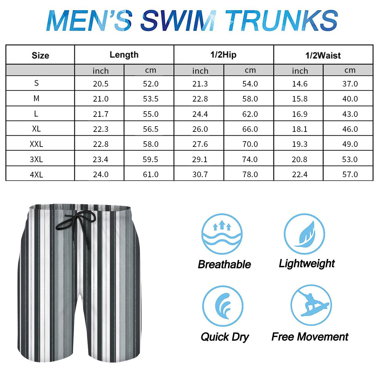 Minimal Stripes Men's Beach Shorts (Not Mesh Lined) | Polyester