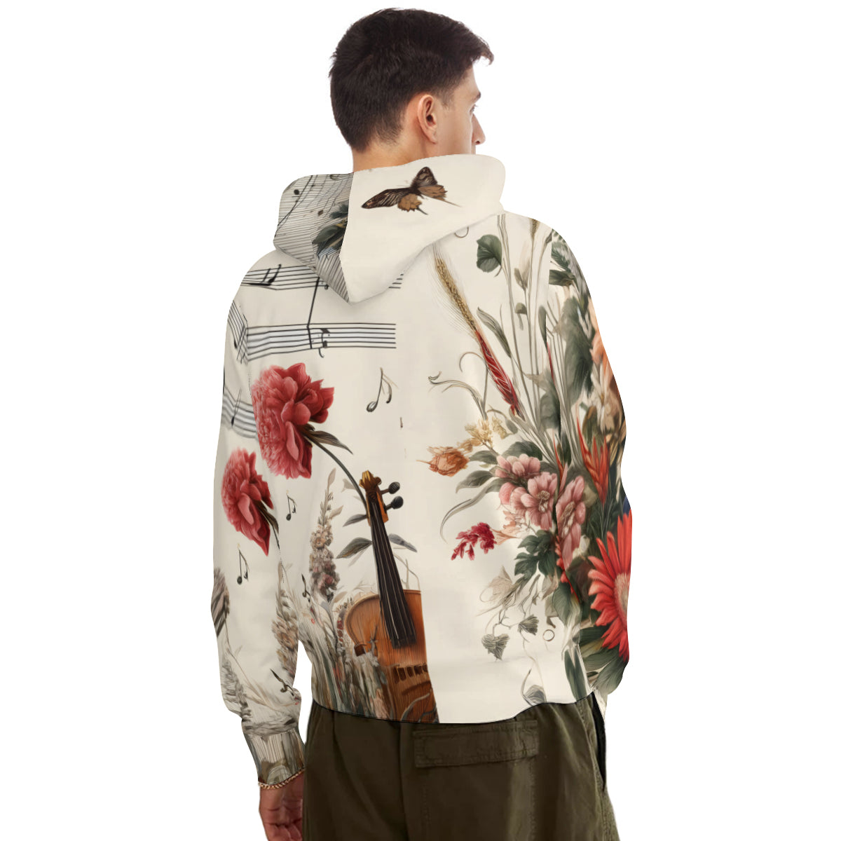 Musical Floral Men's Adult Hoodie Set (Double-Layer Hood) | Health Fabric