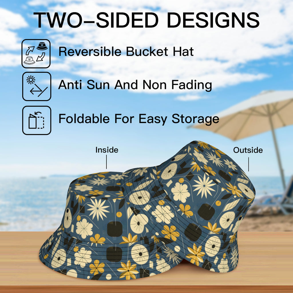 Floral Elements Double-Sided Unisex Polyester Bucket Hat