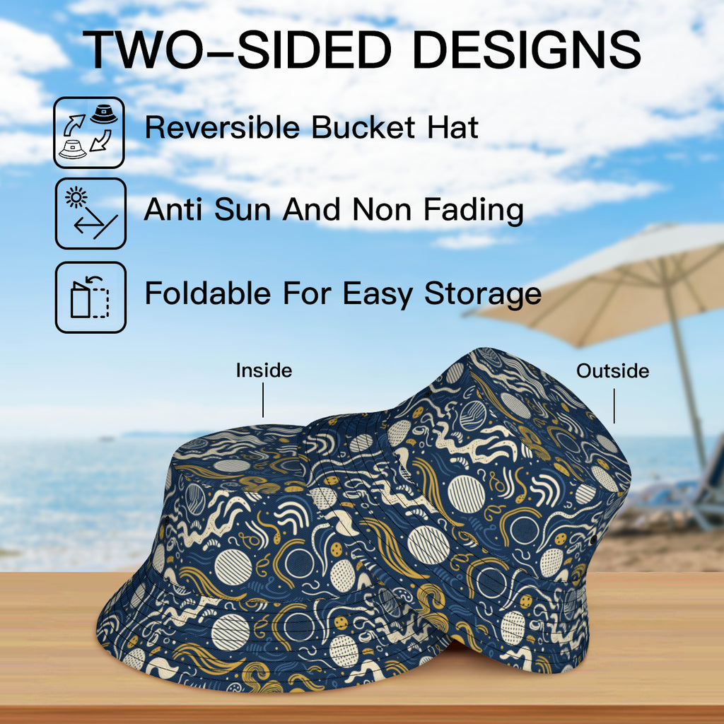 Dark Blue Geometric Shapes Double-Sided Unisex Polyester Bucket Hat