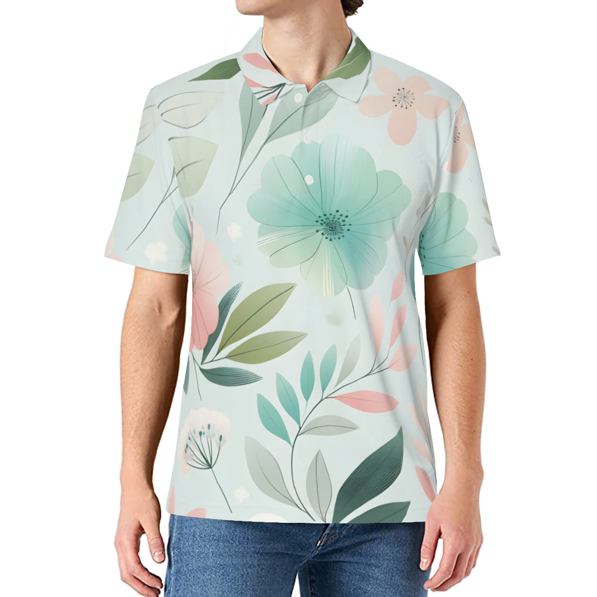 Minimalistic Floral Men's Premium European Size POLO Shirt | 95% Polyester+5% Spandex