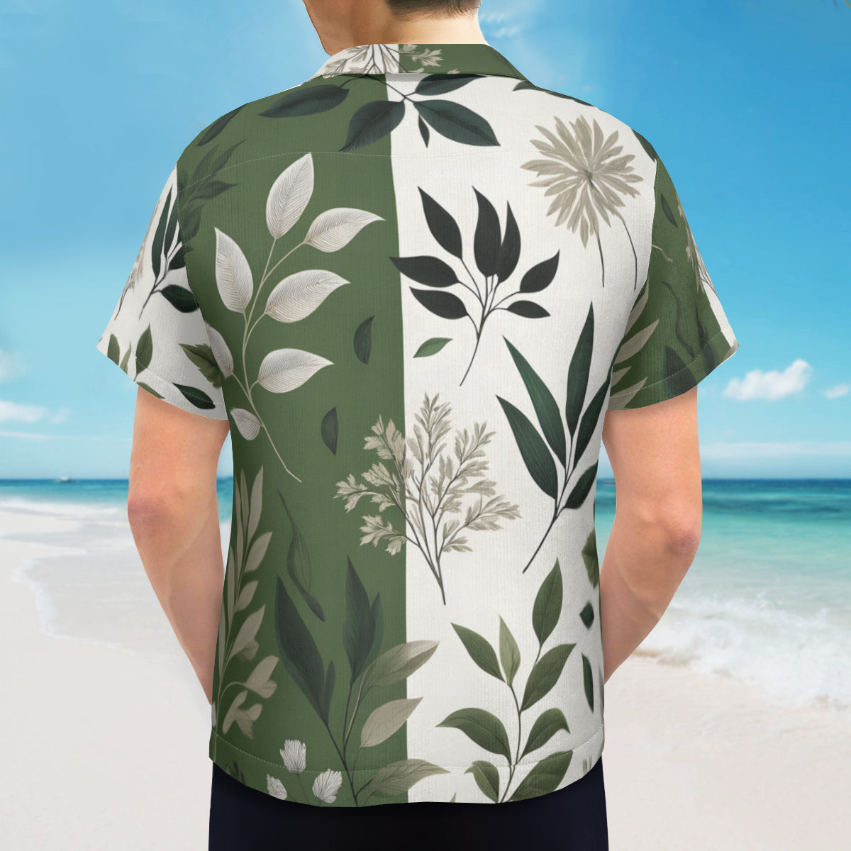 Olive Green Botanical Short Sleeves Men's Shirt