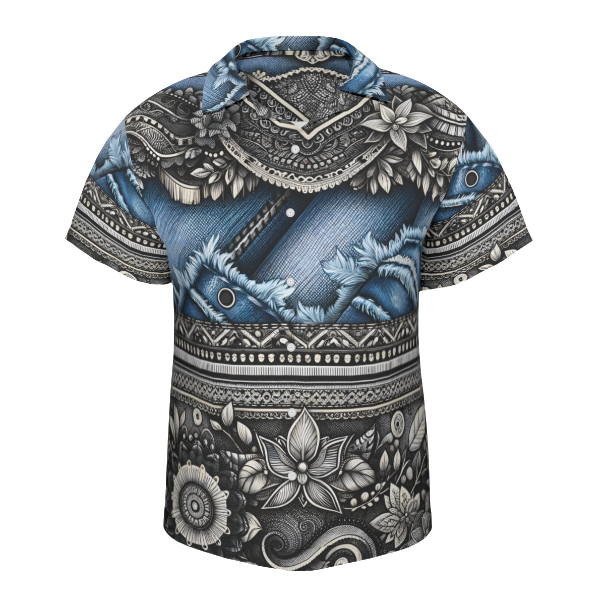 Denim And Lace Design Short Sleeves Men's Shirt