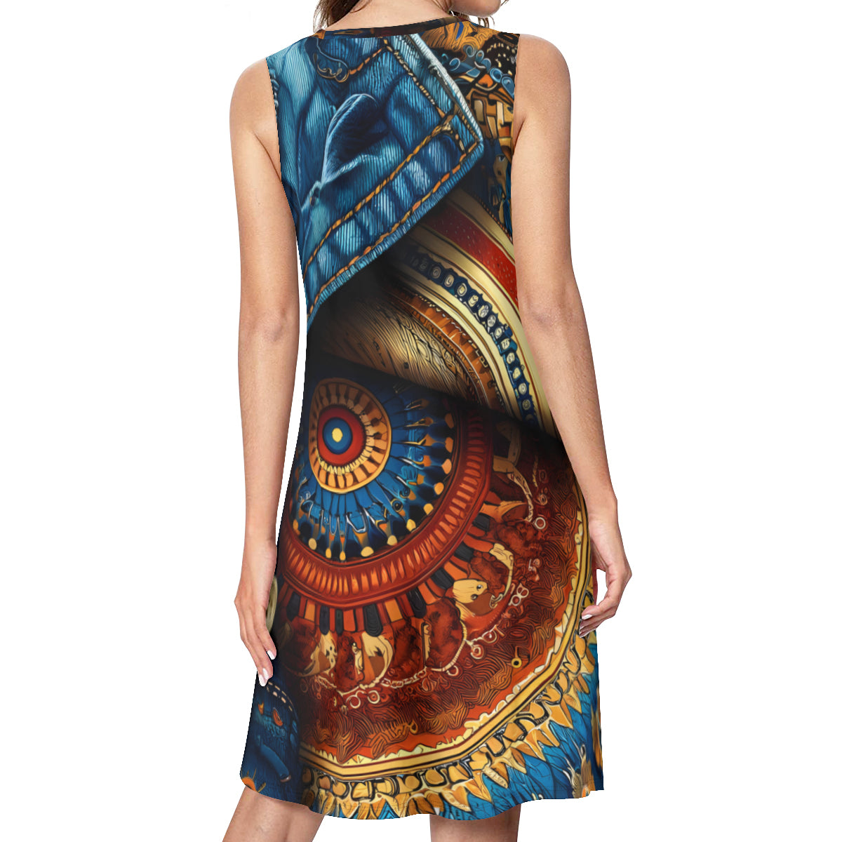 Denim Dashiki Design Women's Casual Dress | Polyester