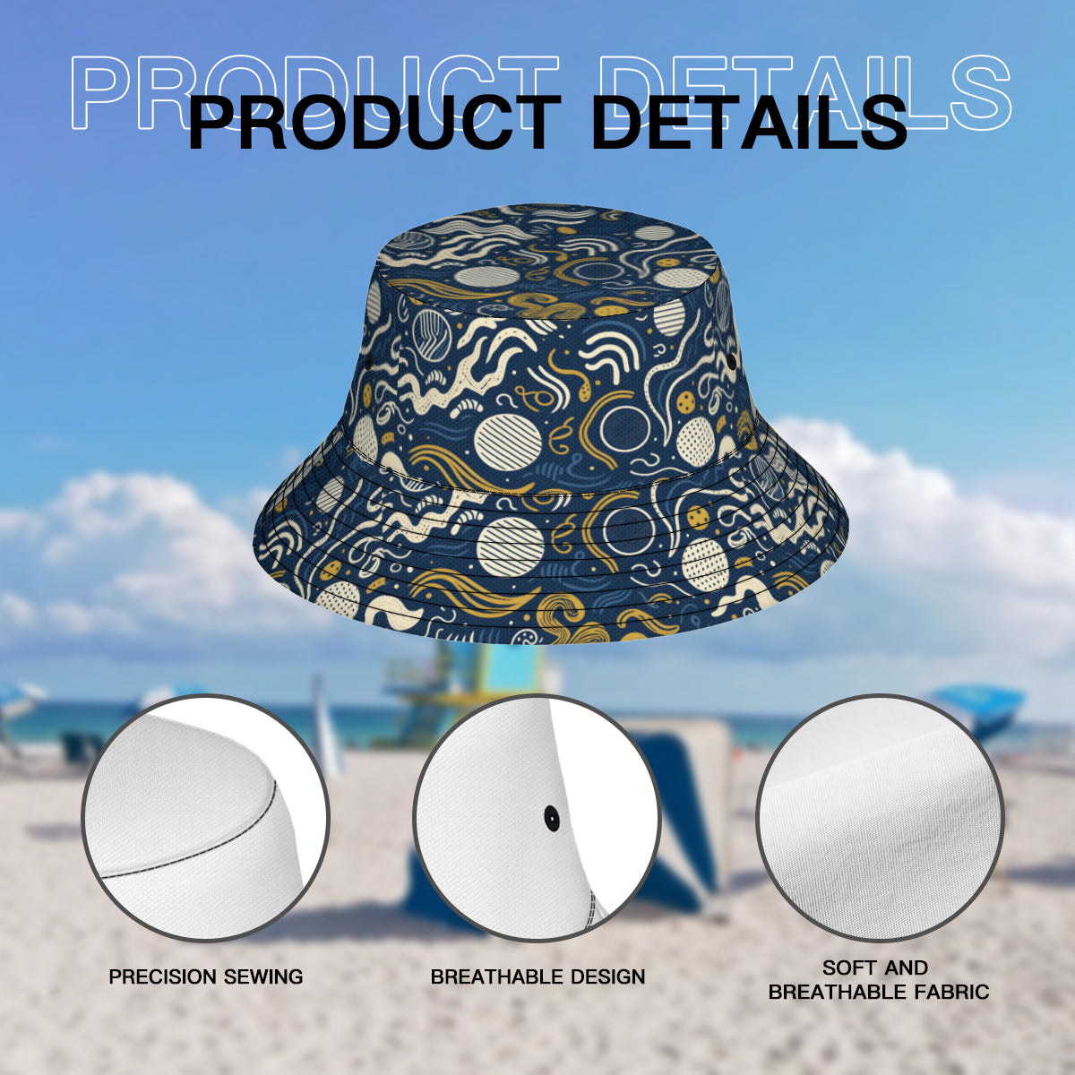 Dark Blue Geometric Shapes Double-Sided Unisex Polyester Bucket Hat