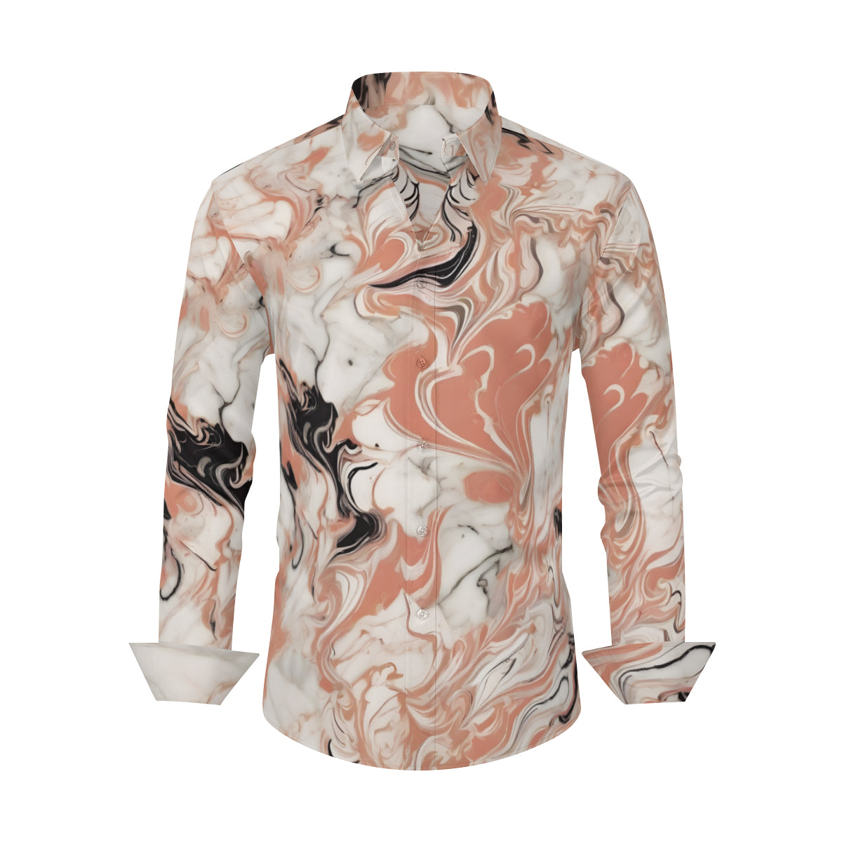 Pink Black Marble Men's Classic Long-Sleeved Shirt | Polyester