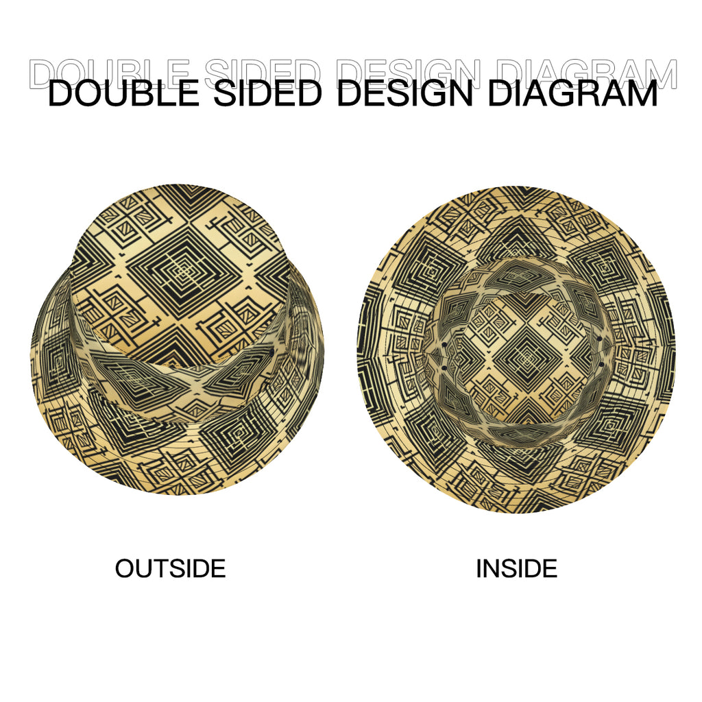 Golden Geometric Shapes Double-Sided Unisex Polyester Bucket Hat