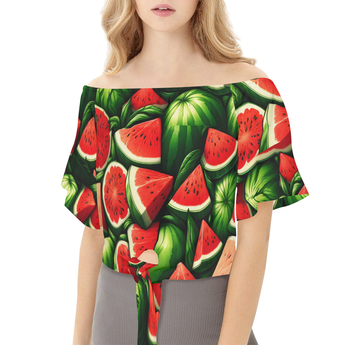 Watermelon Slices One-Shoulder Tie Short Sleeves