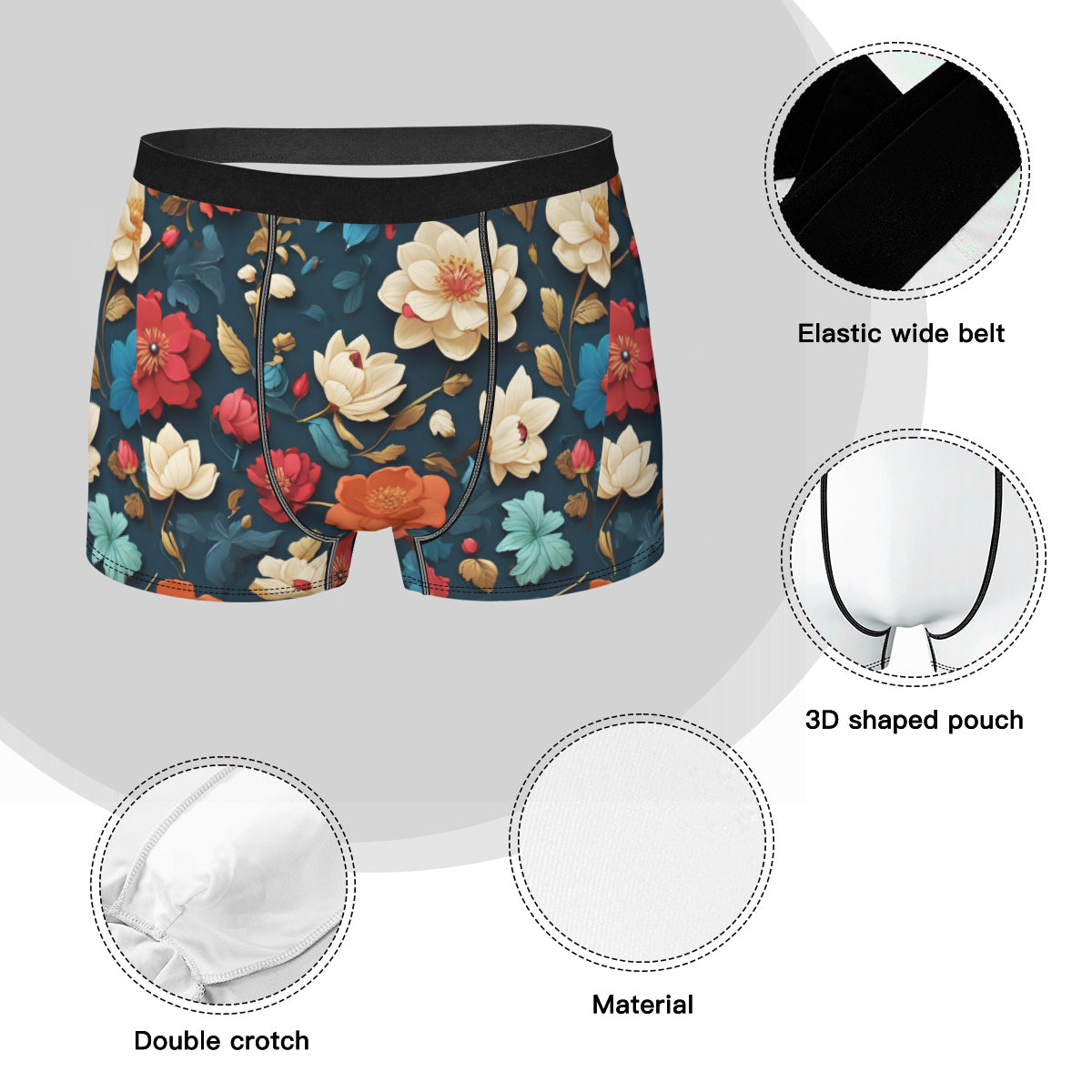 Floral Men's Underwear (Multi-Faceted Design)
