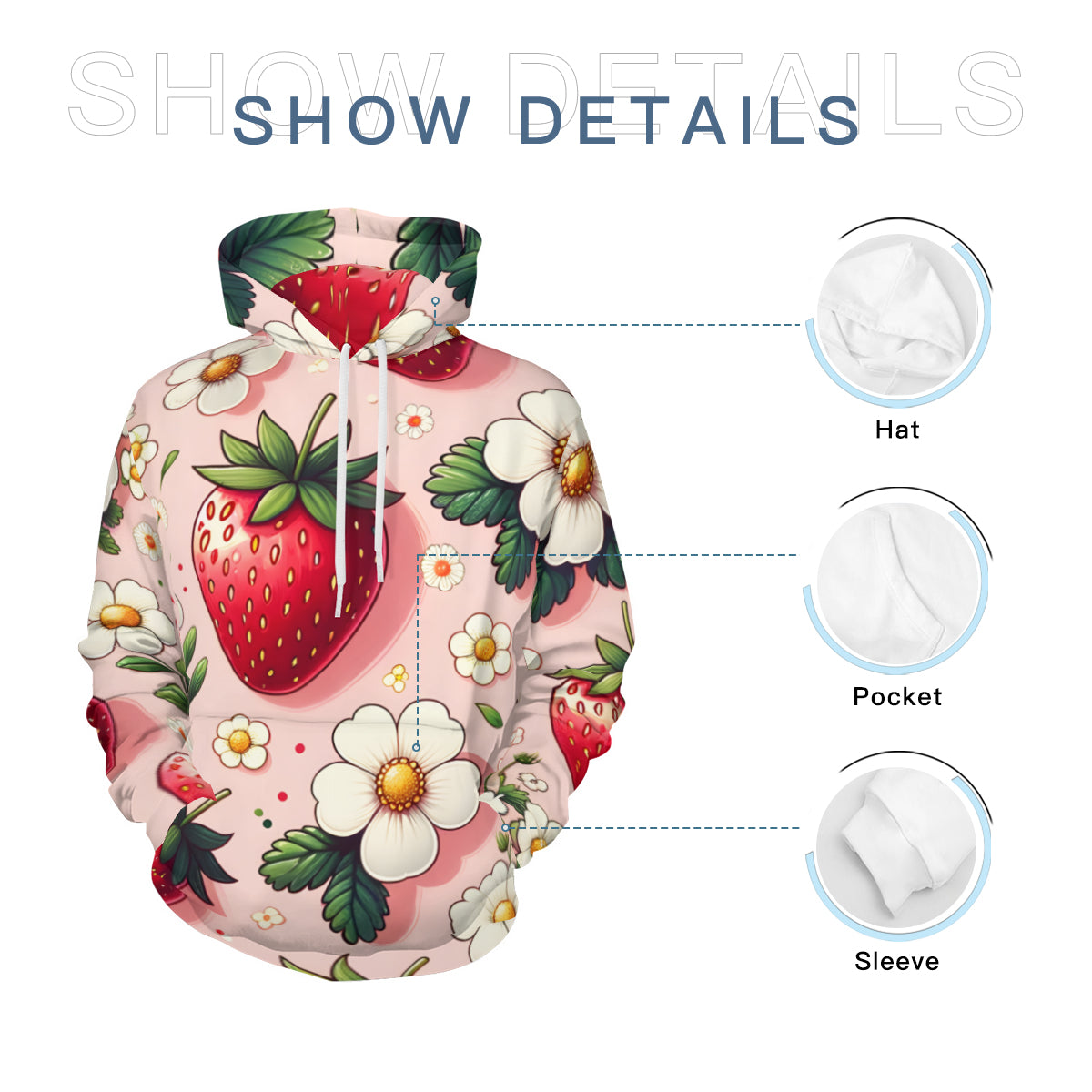 Strawberry Men's Adult Hoodie Set (Double-Layer Hood) | Health Fabric