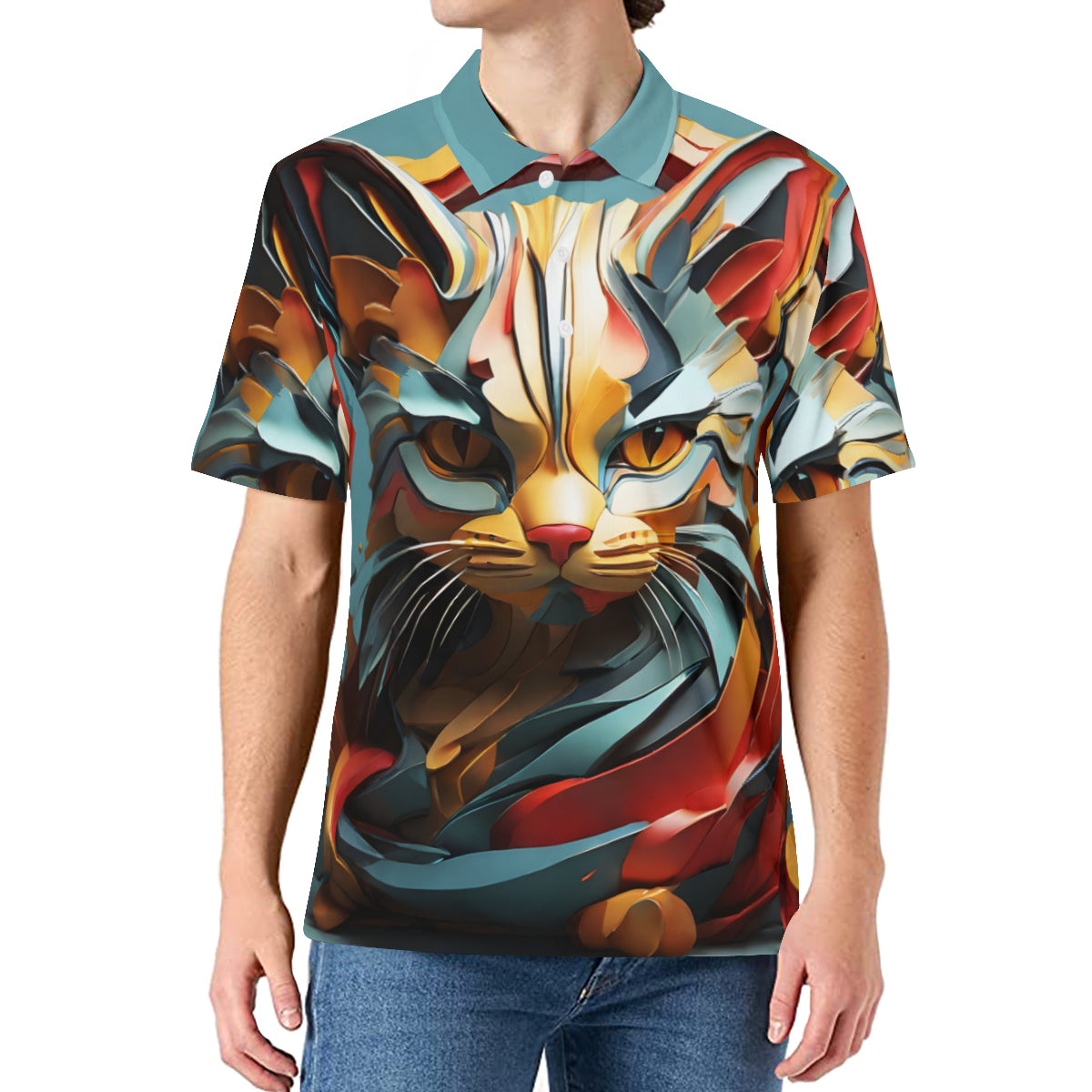 Abstract Cat Men's Premium European Size POLO Shirt | 95% Polyester+5% Spandex