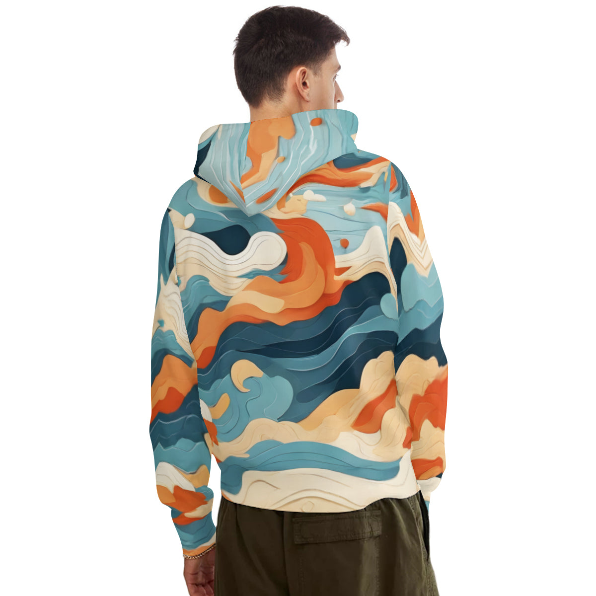 Abstract Waves Men's Adult Hoodie Set (Double-Layer Hood) | Health Fabric