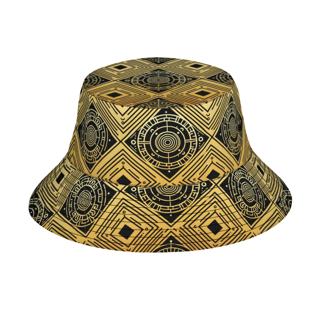 Golden Geometric Shapes Double-Sided Unisex Polyester Bucket Hat