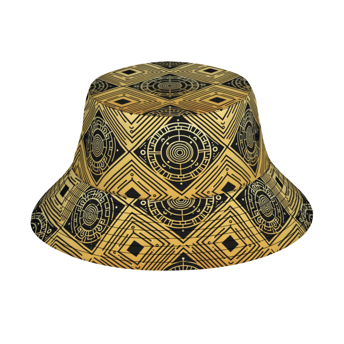 Golden Geometric Shapes Double-Sided Unisex Polyester Bucket Hat