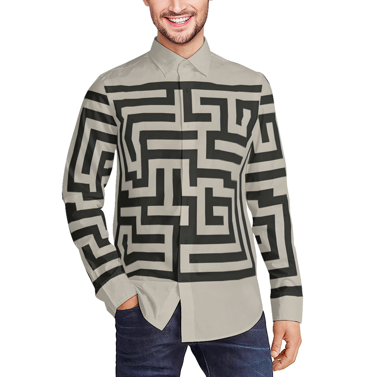 Minimalistic Geometric Long Sleeves Men's Shirt