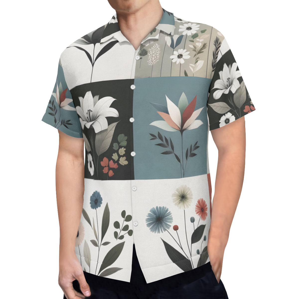 Minimalistic Floral Short Sleeves Men's Shirt