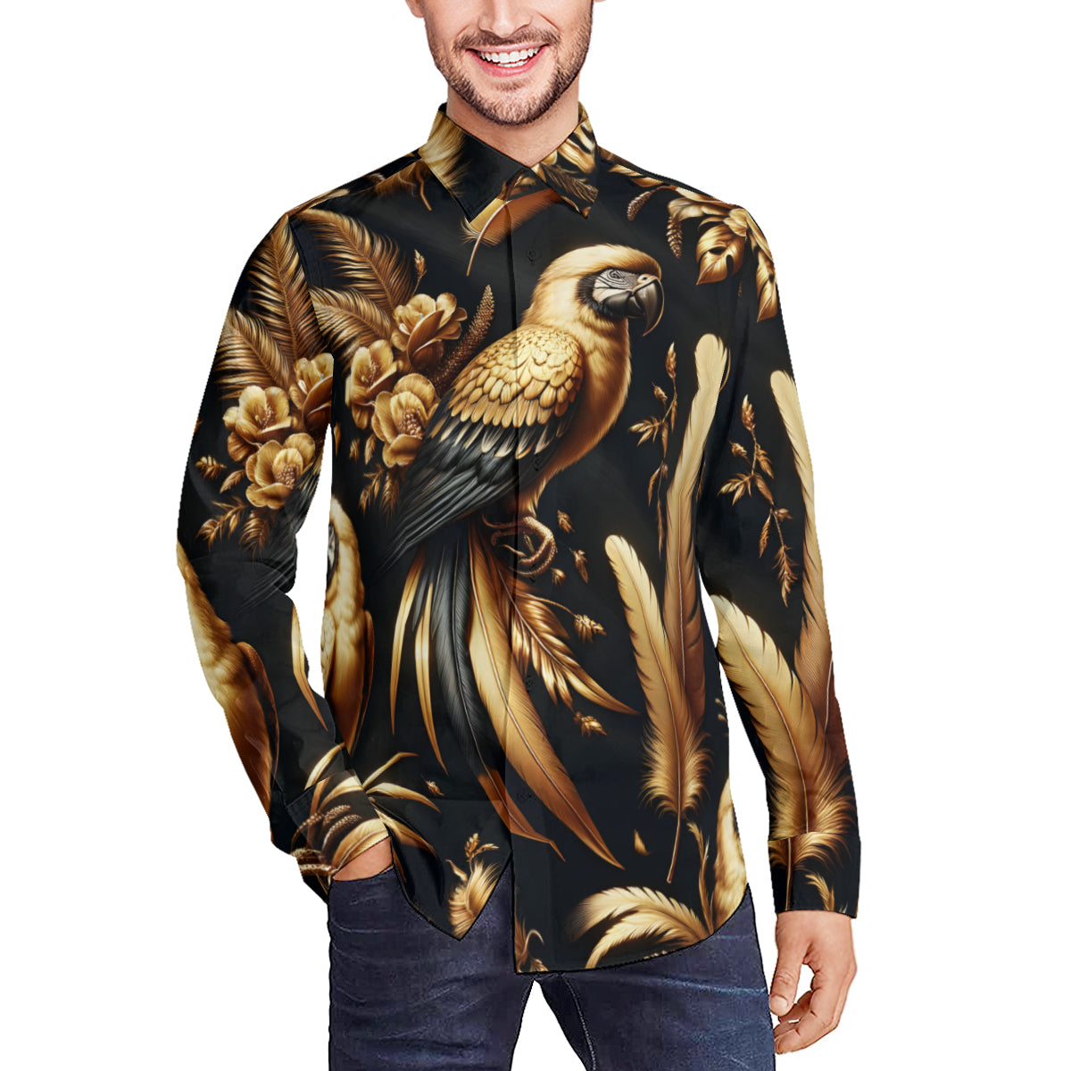Golden Feathers Men's Classic Long-Sleeved Shirt | Polyester