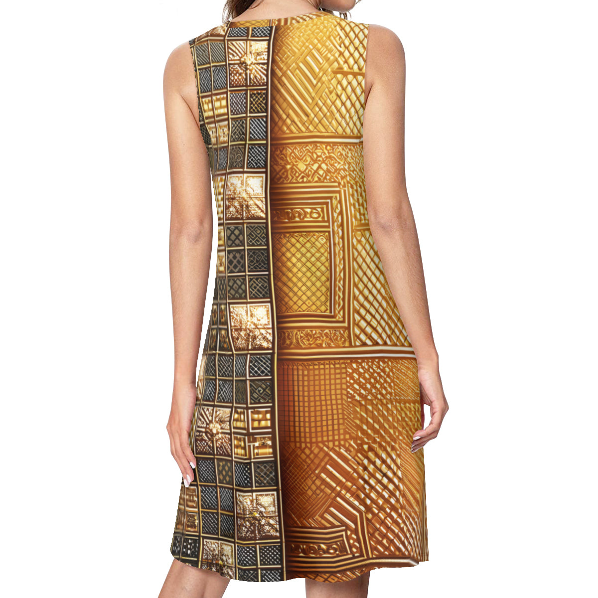 Golden Check Women's Casual Dress | Polyester