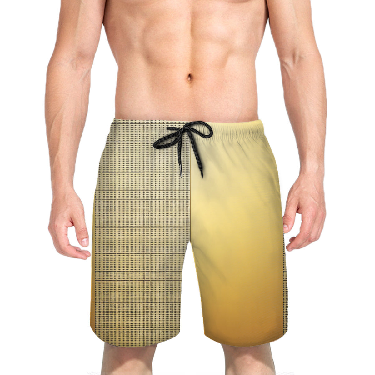 Golden Check Men's Beach Shorts (Not Mesh Lined) | Polyester