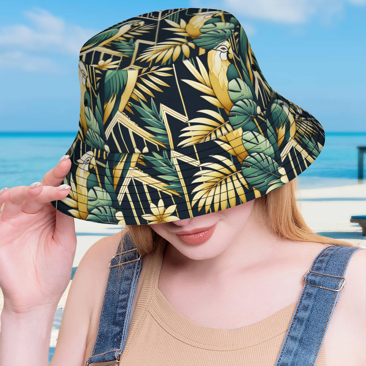 Tropical Parrots Double-Sided Unisex Polyester Bucket Hat