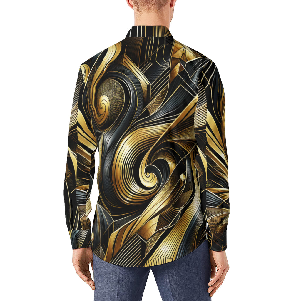 Golden Elegance Men's Classic Long-Sleeved Shirt | Polyester