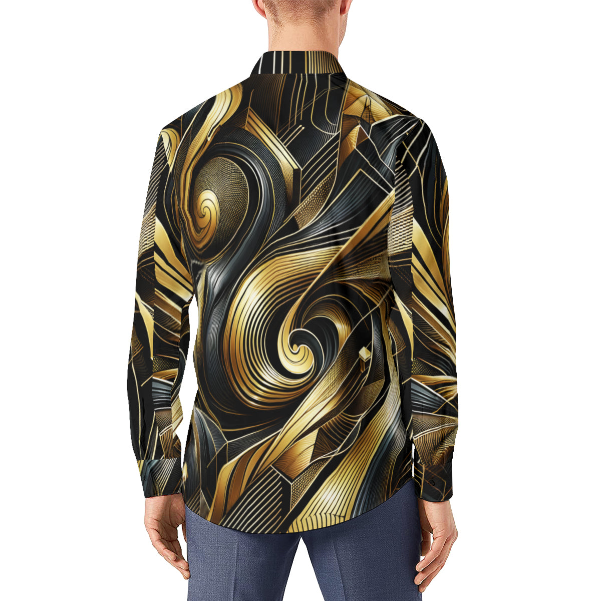 Golden Elegance Men's Classic Long-Sleeved Shirt | Polyester