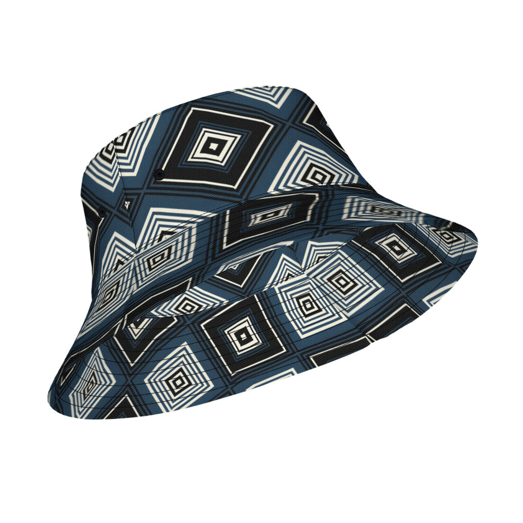 Navy Blue Geometric Shapes Double-Sided Unisex Polyester Bucket Hat