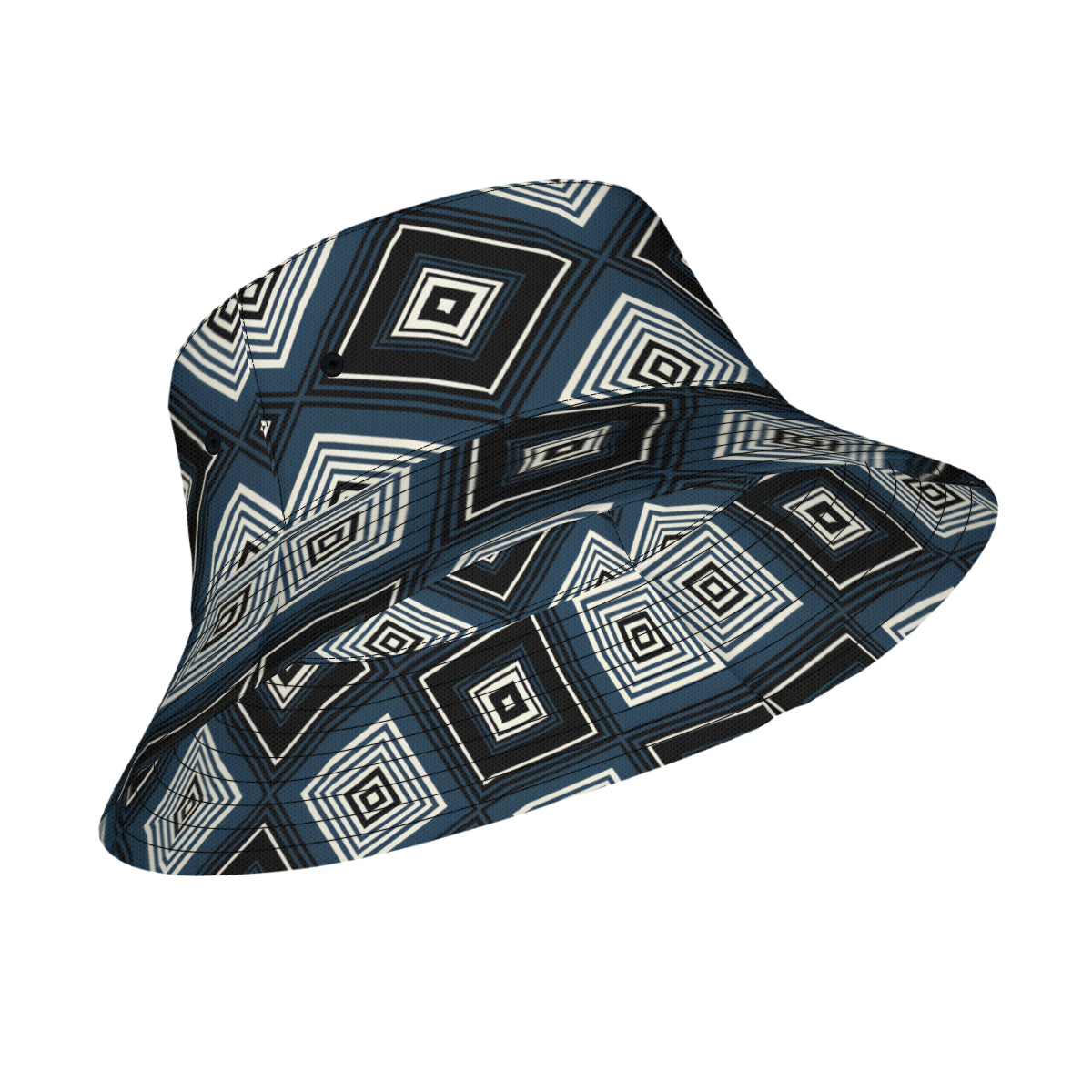 Navy Blue Geometric Shapes Double-Sided Unisex Polyester Bucket Hat