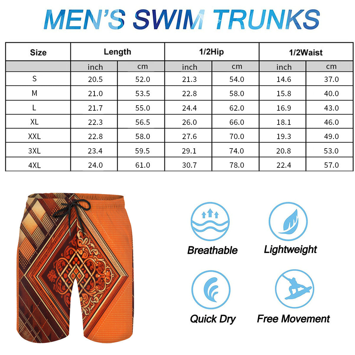 Orange Check Men's Beach Shorts (Not Mesh Lined) | Polyester