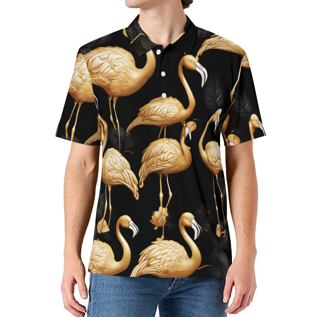 Golden Flamingo Men's Premium European Size POLO Shirt | 95% Polyester+5% Spandex
