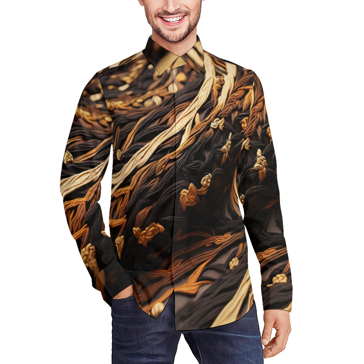Abstract Brown Long Sleeves Men's Shirt
