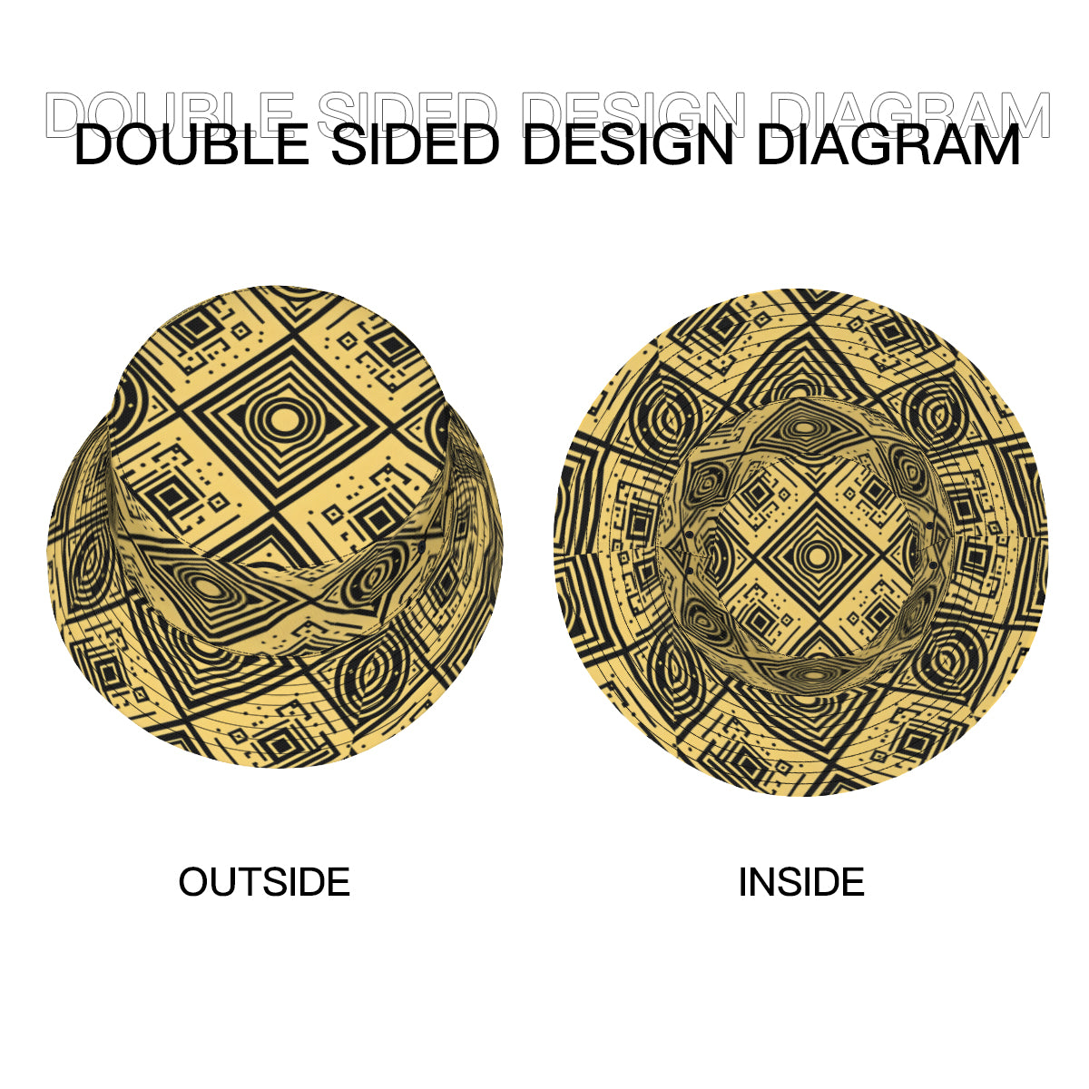 Golden Geometric Shapes Double-Sided Unisex Polyester Bucket Hat