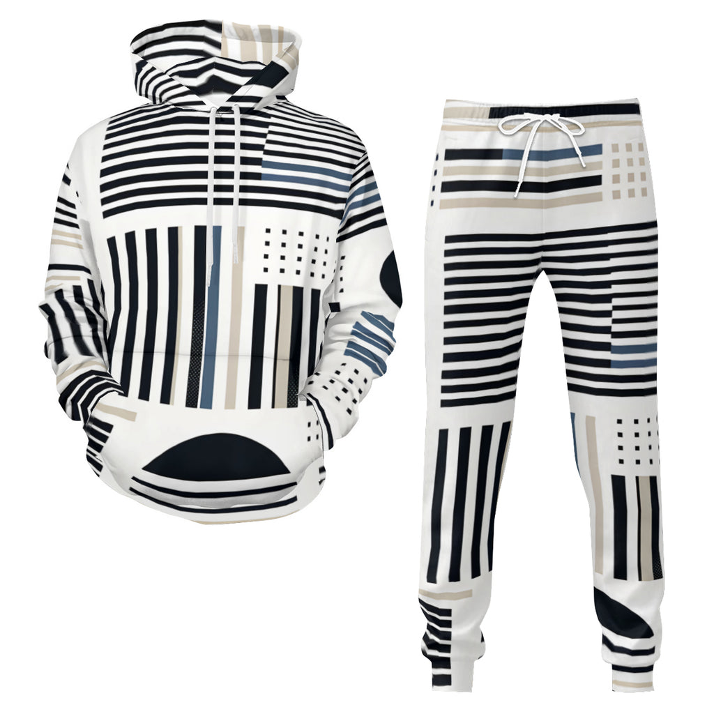 Minimalistic Black And White  Men's Adult Hoodie Set (Double-Layer Hood) | Health Fabric